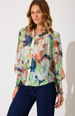 Camicia Lucca in verde con stampa multipla