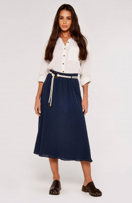 Rope Belt Cotton Midi Skirt
