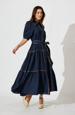 Impression – Maxi-Hemdkleid in Marine mit kontrastierender Paspelierung