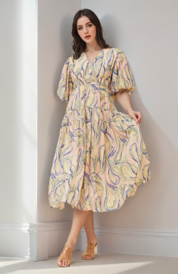 Robe mi-longue à manches bouffantes Anushka