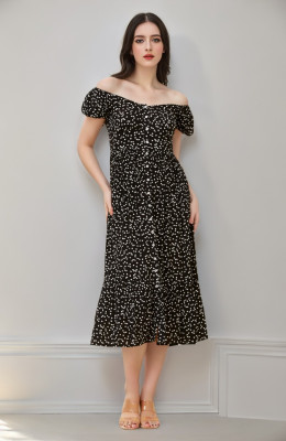 Vestido midi estampado coração agosto
