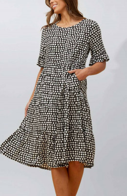 Annick - Vestido midi Vanessa saia em camadas com bolinhas evasê