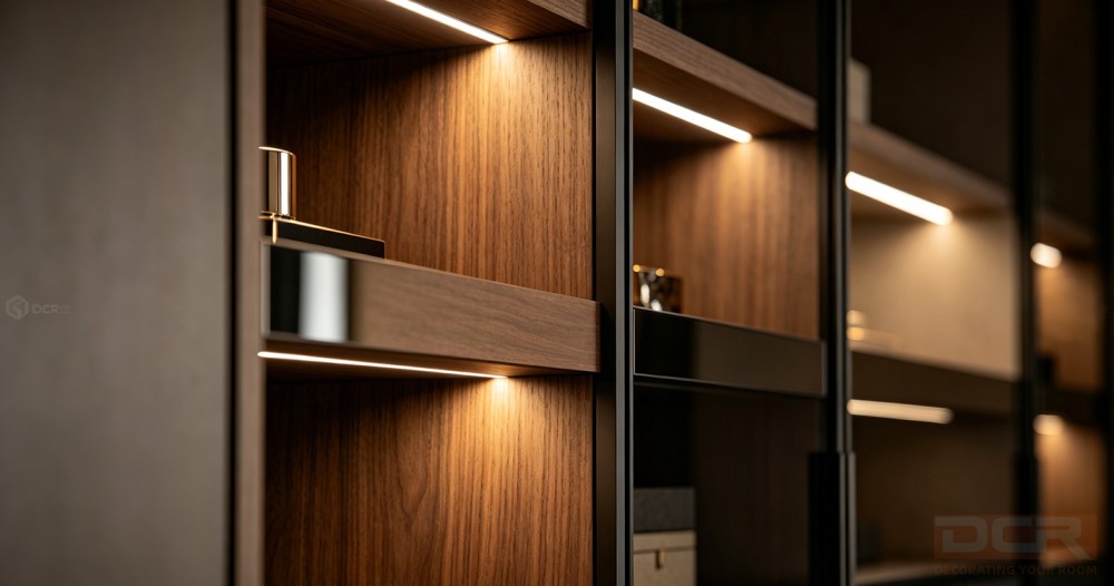 Luxury cabinet details with premium finishes and lighting