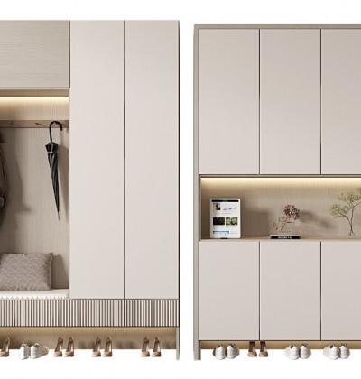 Cream Style FloatingEntryway Shoe CabinetWith LED Strip