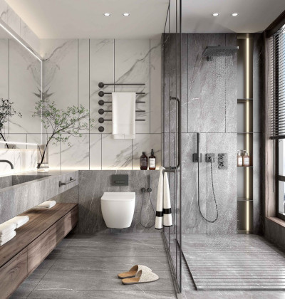 Modern Wooden Bathroom Vanity with Wood Frame Mirror Cabinet