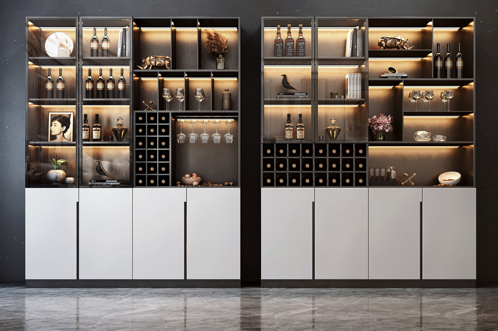 Modern Freestanding Solid Wood Wine Cabinet