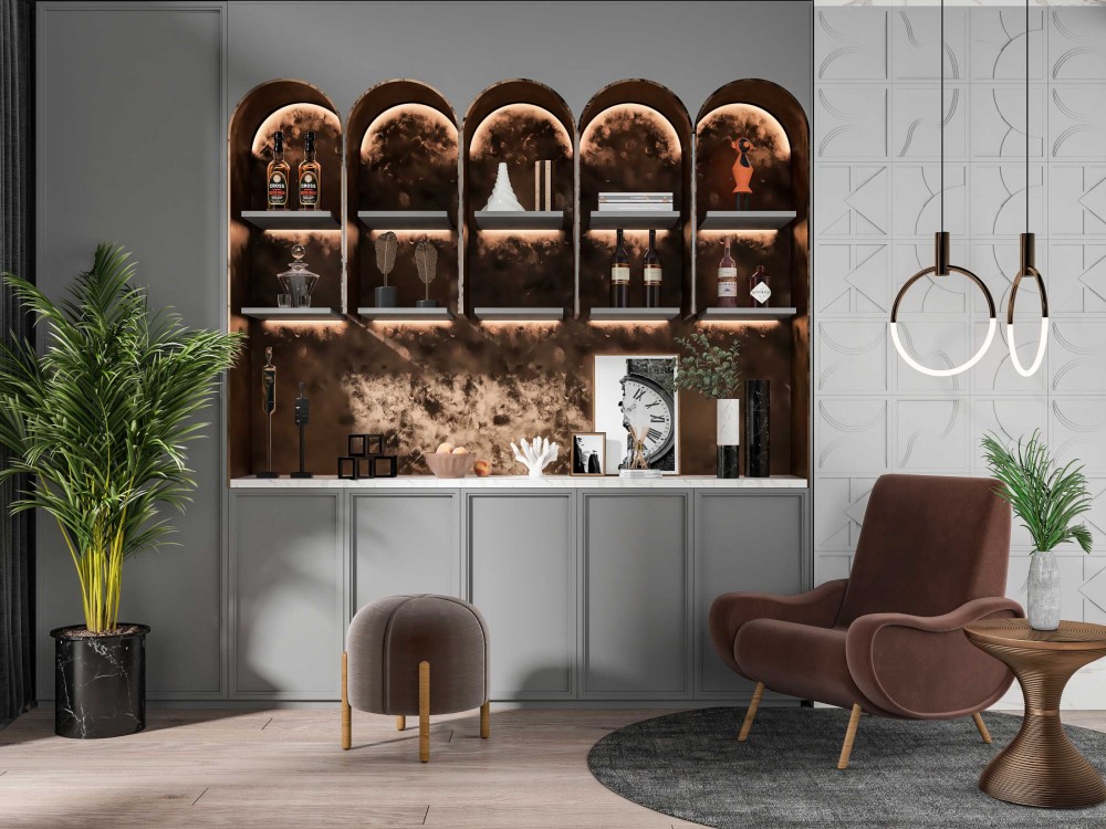 Modern Two Tone Wood Wine Cabinet with Led Light