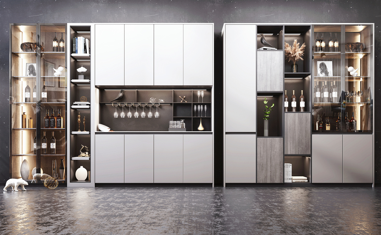 Modern Built in Solid Wood Wine Cabinet