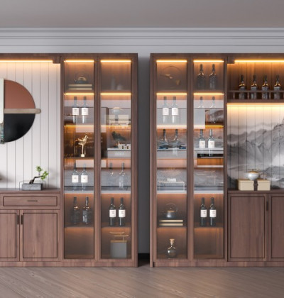 Modern Two Tone Wood Wine Cabinet with Led Light