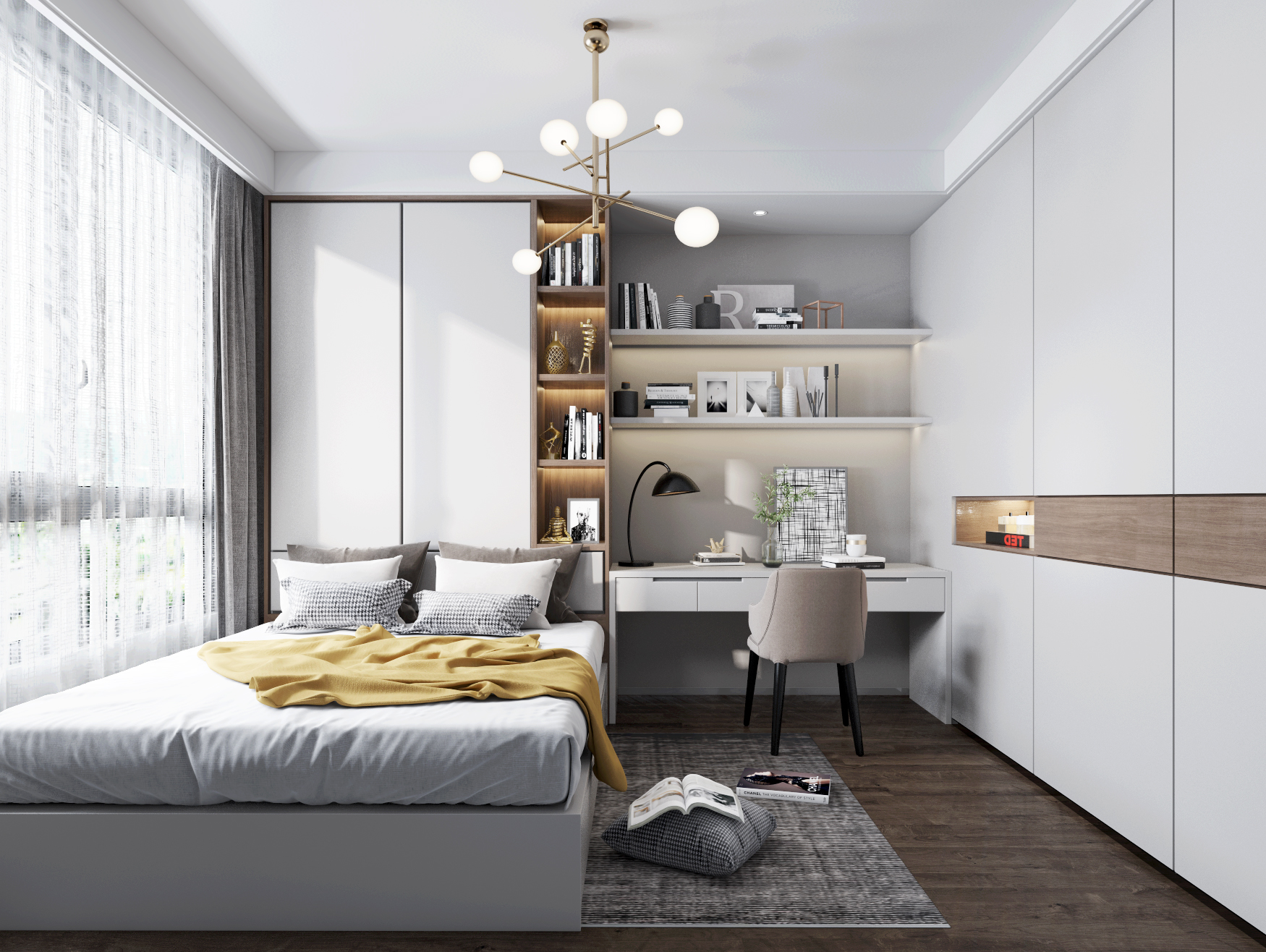 Custom Bedroom Wardrobe with Desk Storage Built-in Wall Unit Custom Bedroom Wardrobe with Desk Storage Built-in Wall Unit