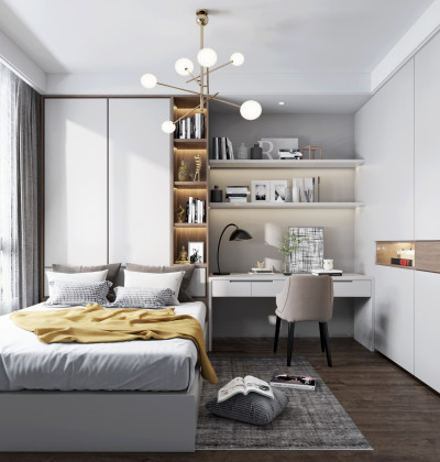 Custom Bedroom Wardrobe with Desk & Storage Built-in Wall Unit