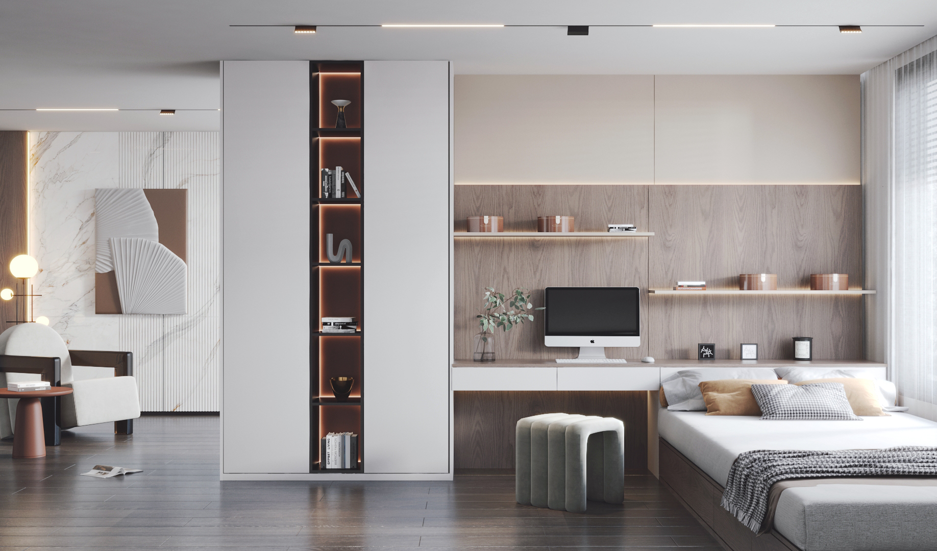 Bedroom Storage Set with Workstation Wardrobe and Open Shelves Bedroom Storage Set with Workstation Wardrobe and Open Shelves