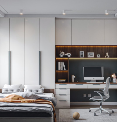 Full Wall Bedroom Cabinet Wardrobe Desk and Bookcase Unit