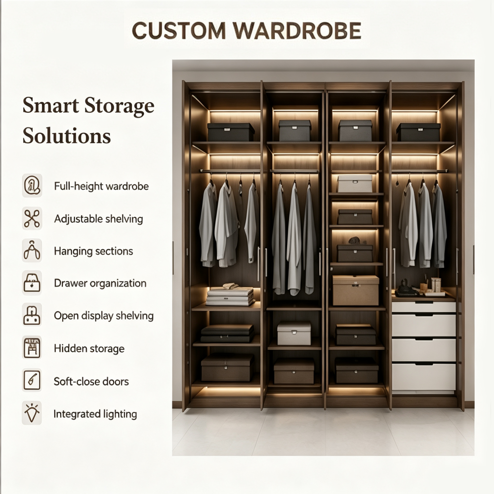 Custom Bedroom Wardrobe with Desk & Storage Built-in Wall Unit
