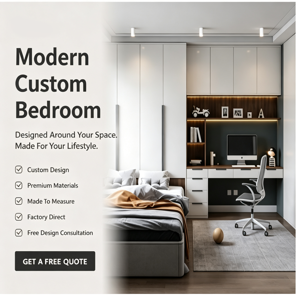 Full Wall Bedroom Cabinet Wardrobe Desk and Bookcase Unit