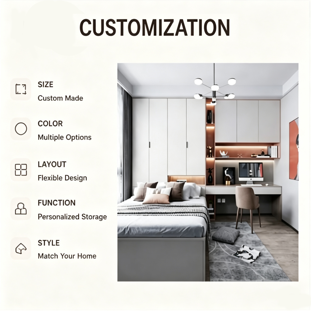 Uilt in Bedroom Cabinet Wall Storage Wardrobe with Work Station
