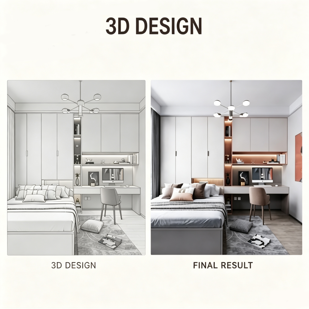 Uilt in Bedroom Cabinet Wall Storage Wardrobe with Work Station