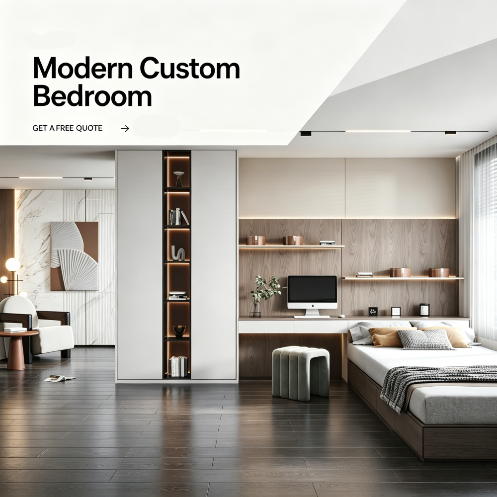 Bedroom Storage Set with Workstation Wardrobe and Open Shelves
