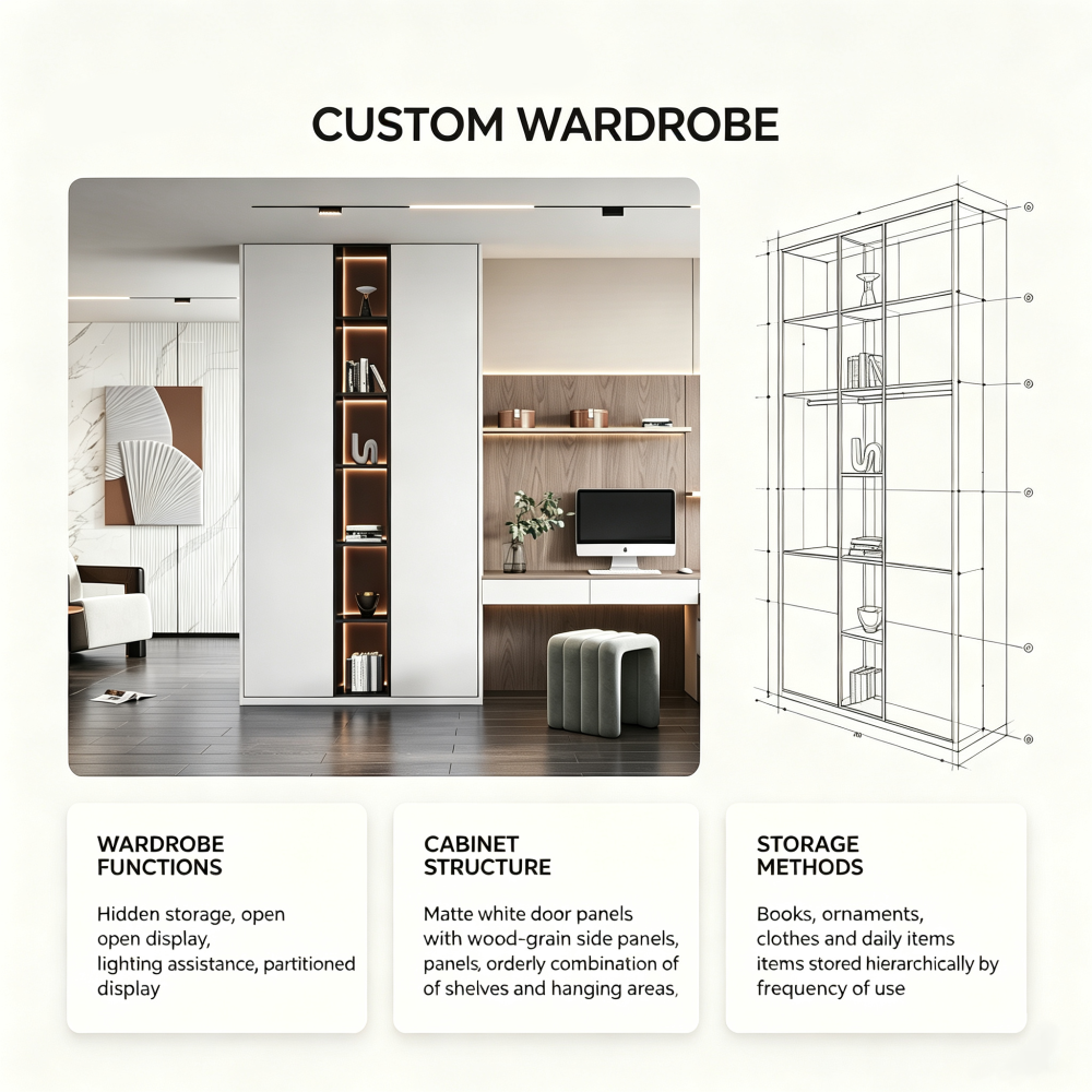 Bedroom Storage Set with Workstation Wardrobe and Open Shelves