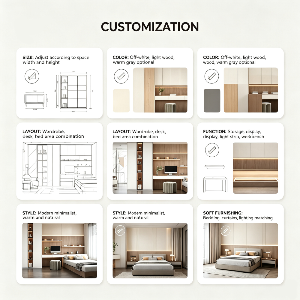 Bedroom Storage Set with Workstation Wardrobe and Open Shelves
