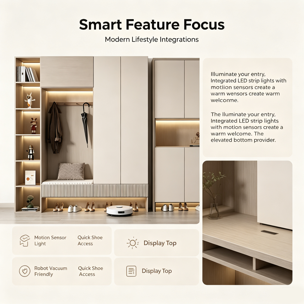 Cream Style FloatingEntryway Shoe CabinetWith LED Strip