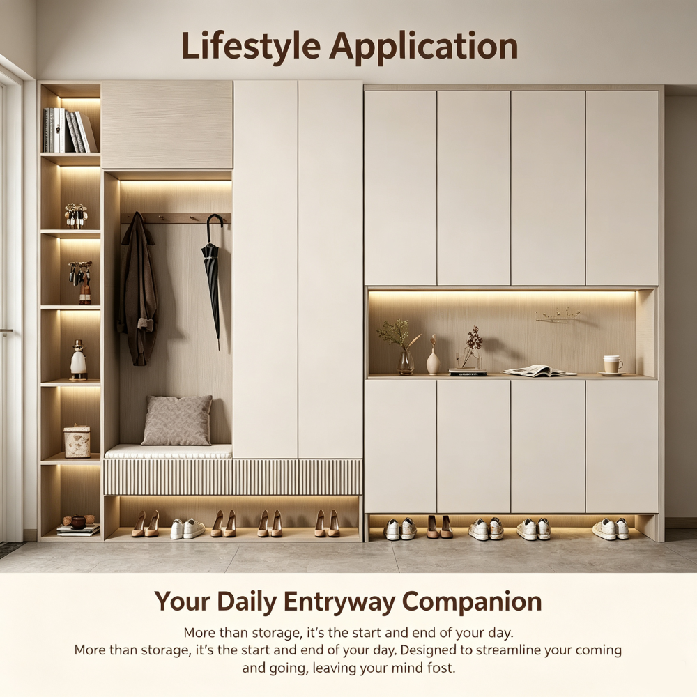 Cream Style FloatingEntryway Shoe CabinetWith LED Strip