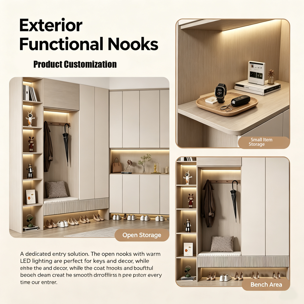 Cream Style FloatingEntryway Shoe CabinetWith LED Strip