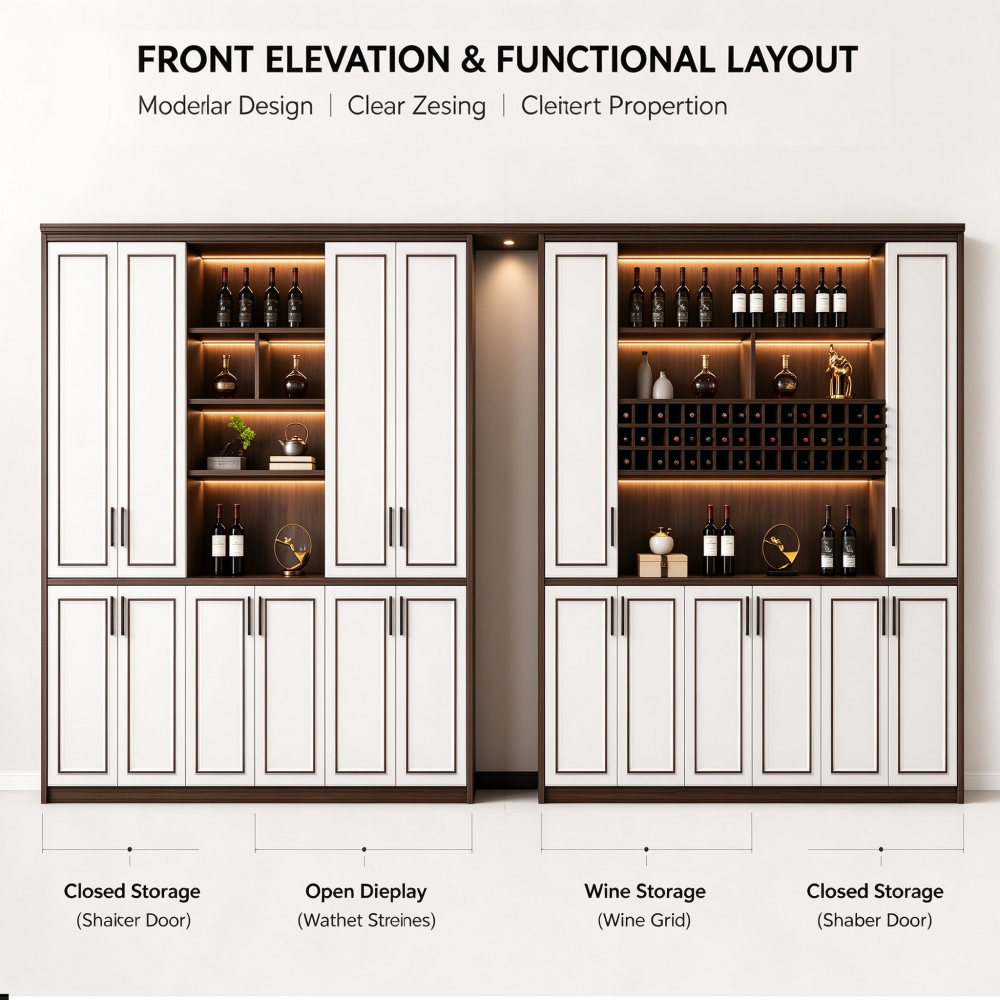Modern Two Tone Wood Wine Cabinet with Led Light