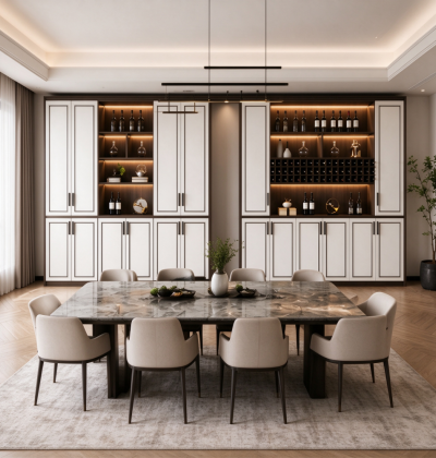Modern Two Tone Wood Wine Cabinet with Led Light