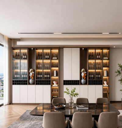 Modern Built in Solid Wood Wine Cabinet