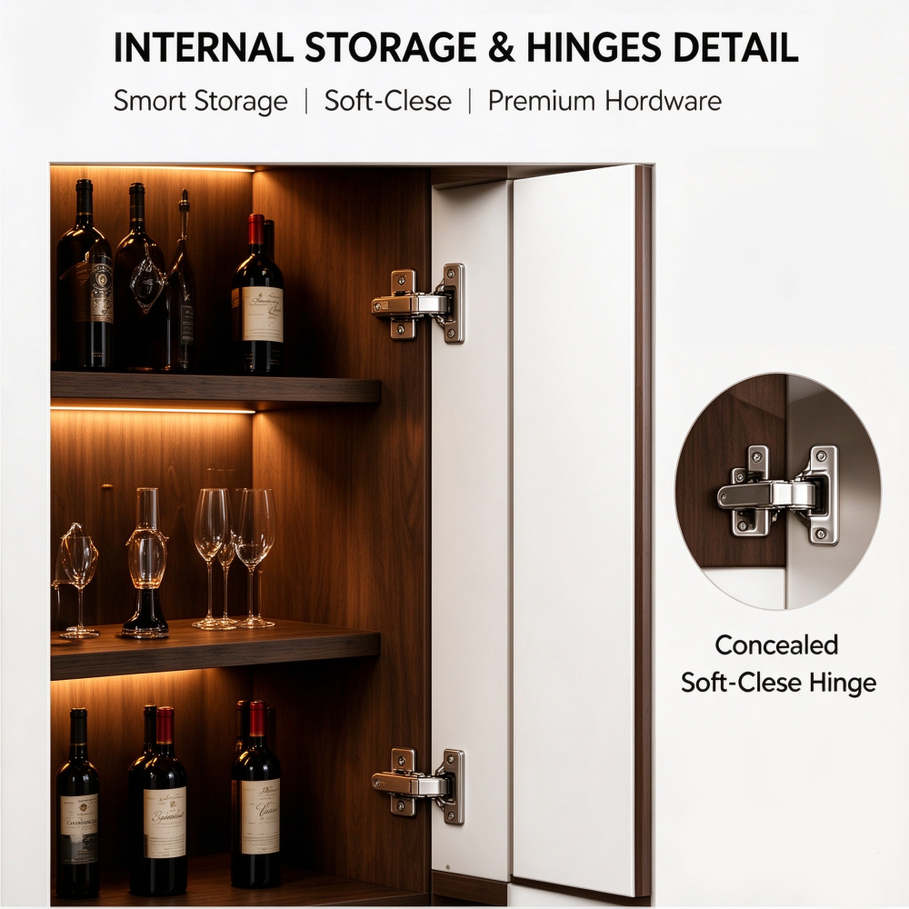 Modern Two Tone Wood Wine Cabinet with Led Light