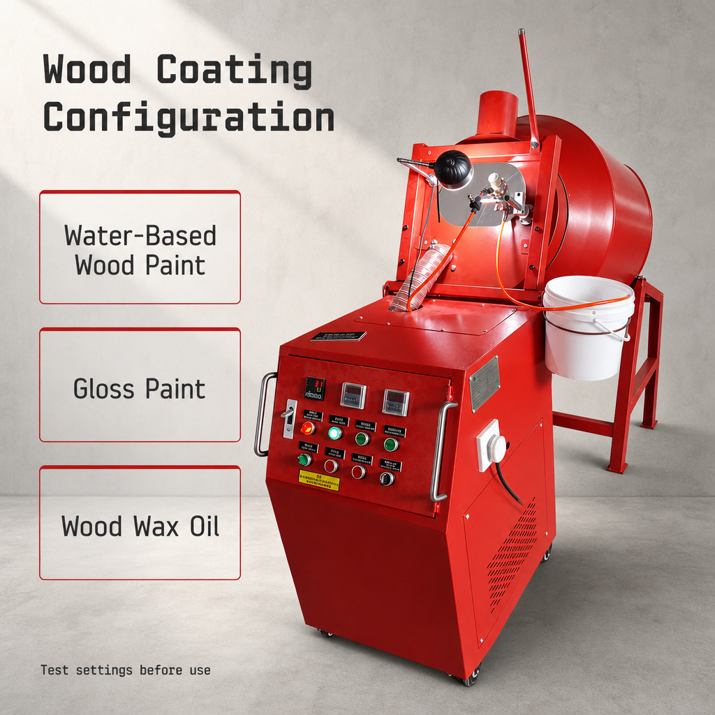 Máquina automática de pintura en aerosol para tambores, ideal para piezas pequeñas de madera de bambú, con control inteligente y escape automático. Máquina automática de pintura en aerosol para tambores, ideal para piezas pequeñas de madera de bambú, con control inteligente y escape automático.