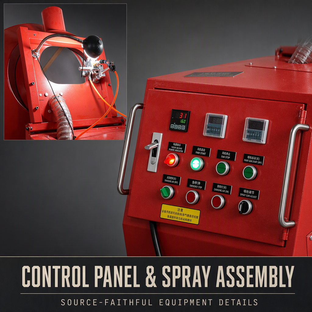 Máquina automática de pintura en aerosol para tambores, ideal para piezas pequeñas de madera de bambú, con control inteligente y escape automático. Máquina automática de pintura en aerosol para tambores, ideal para piezas pequeñas de madera de bambú, con control inteligente y escape automático.