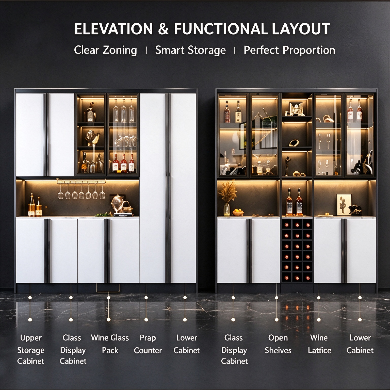 Modern Custom Wine Cabinet with Led Lighting Luxury Home Bar Storage Cabinet