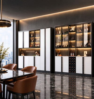 Modern Custom Wine Cabinet with Led Lighting Luxury Home Bar Storage Cabinet