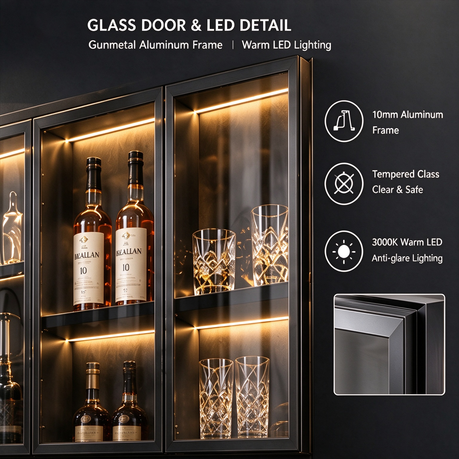 Modern Custom Wine Cabinet with Led Lighting Luxury Home Bar Storage Cabinet Modern Custom Wine Cabinet with Led Lighting Luxury Home Bar Storage Cabinet