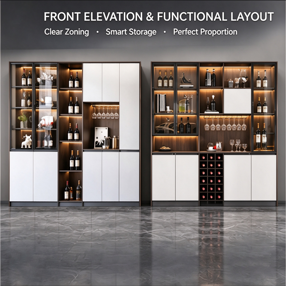 Luxury Built-in Wine Cabinet with Glass Doors and Led Lighting Luxury Built-in Wine Cabinet with Glass Doors and Led Lighting