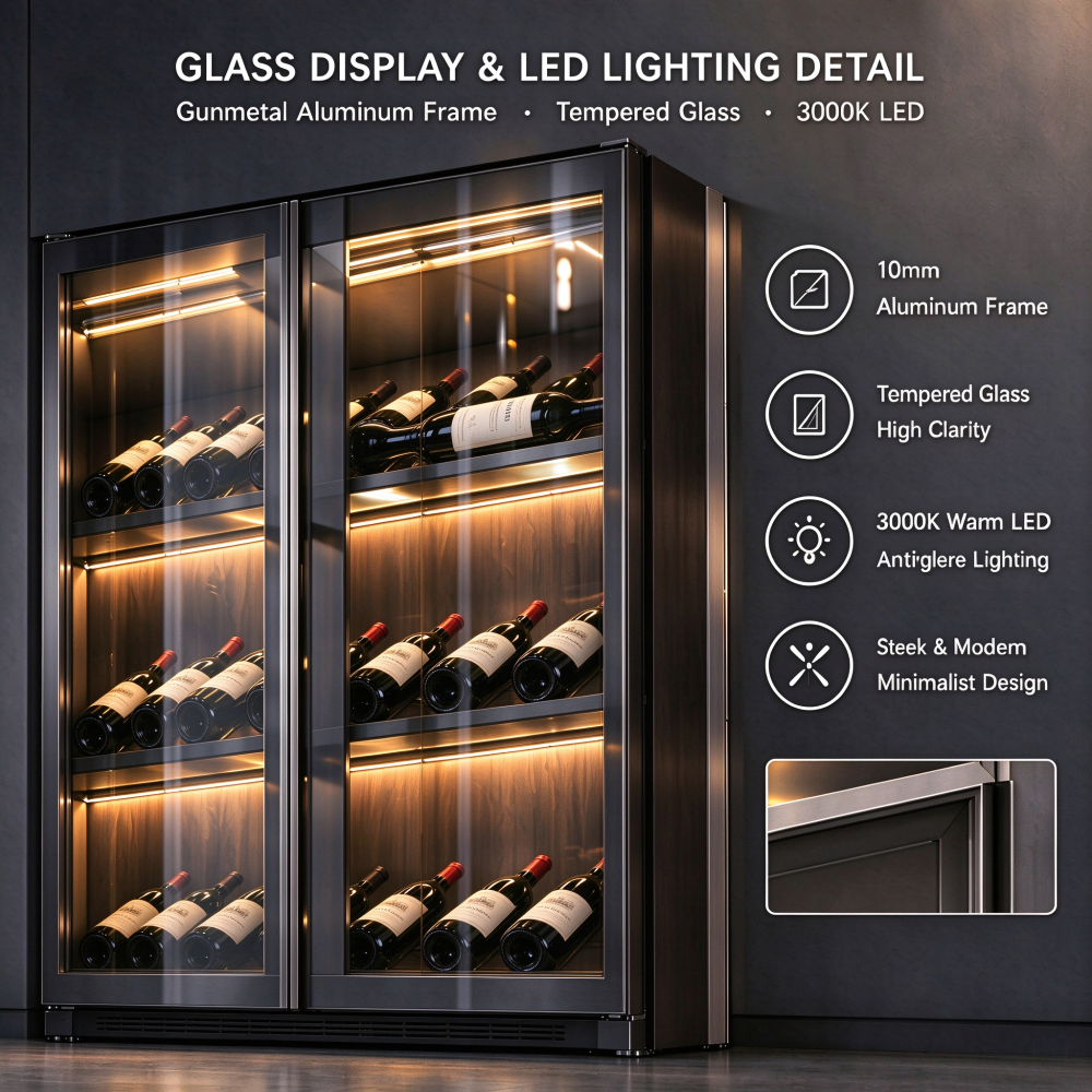 Modern Wine Display Cabinet with Glass Doors Wine Rack and Led Lighting Modern Wine Display Cabinet with Glass Doors Wine Rack and Led Lighting