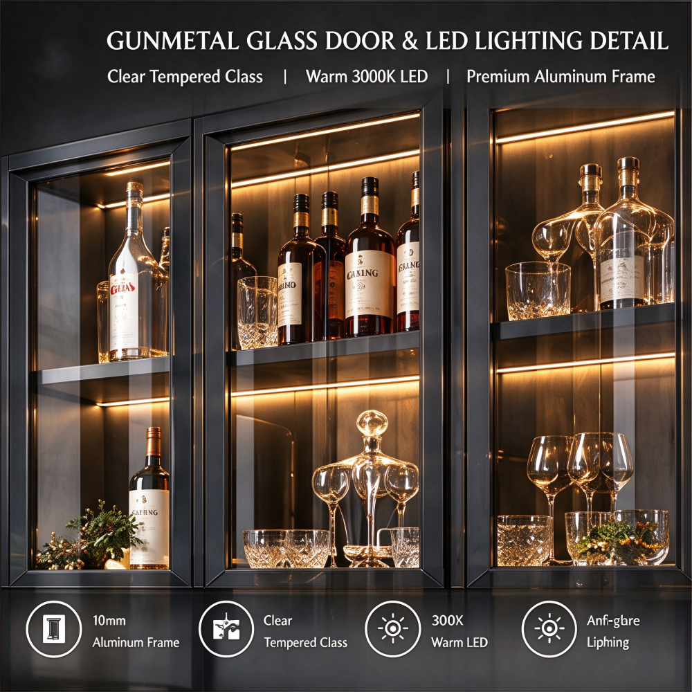 Modern Custom Wine Bar Cabinet with Led Lighting and Glass Doors Modern Custom Wine Bar Cabinet with Led Lighting and Glass Doors
