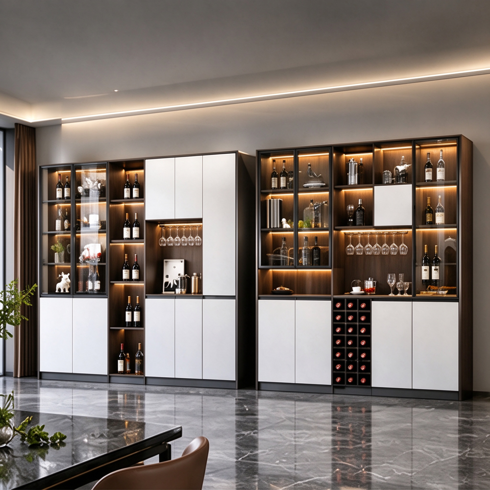 Luxury Built-in Wine Cabinet with Glass Doors and Led Lighting {alt_attr_replace}