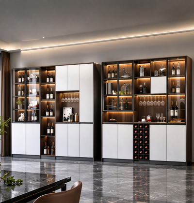 Luxury Built-in Wine Cabinet with Glass Doors and Led Lighting