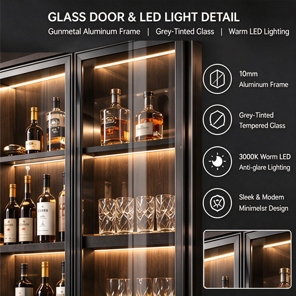 Luxury Built-in Wine Cabinet with Glass Doors and Led Lighting {alt_attr_replace}
