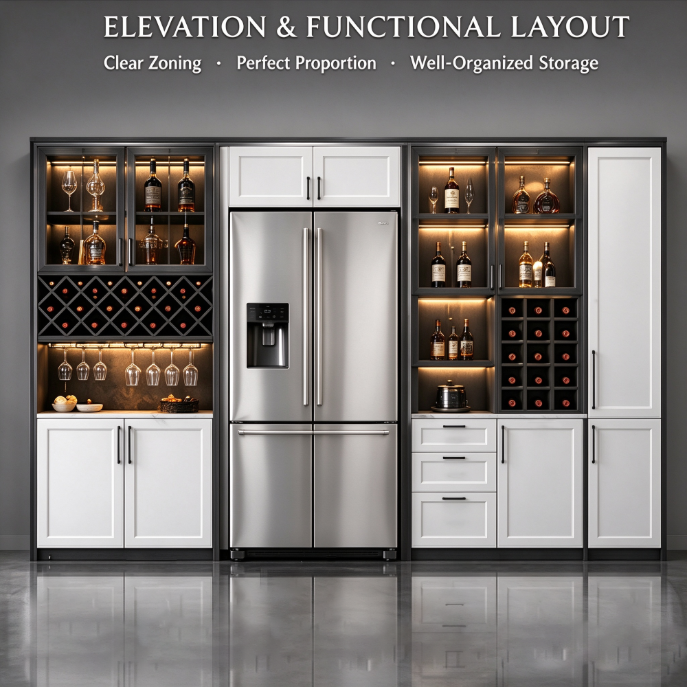 Modern Custom Wine Bar Cabinet with Led Lighting and Glass Doors