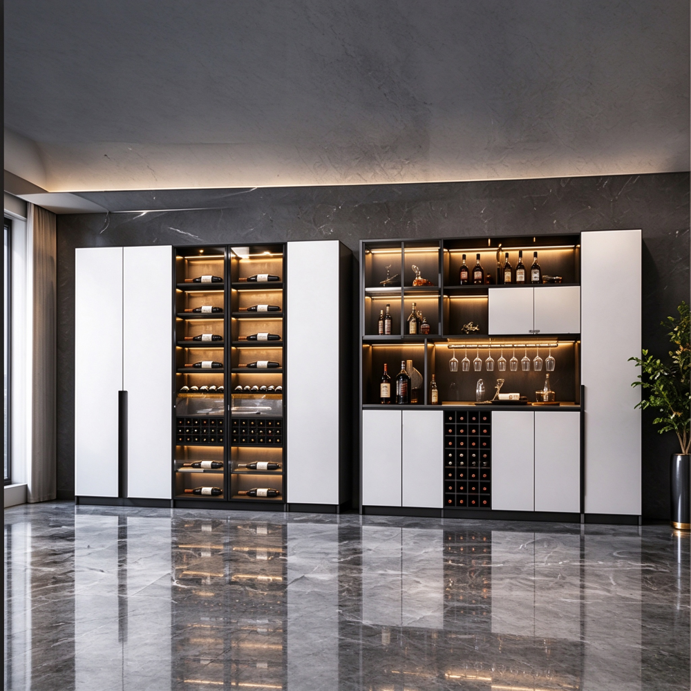 Modern Wine Display Cabinet with Glass Doors Wine Rack and Led Lighting {alt_attr_replace}