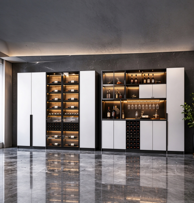 Modern Wine Display Cabinet with Glass Doors Wine Rack and Led Lighting