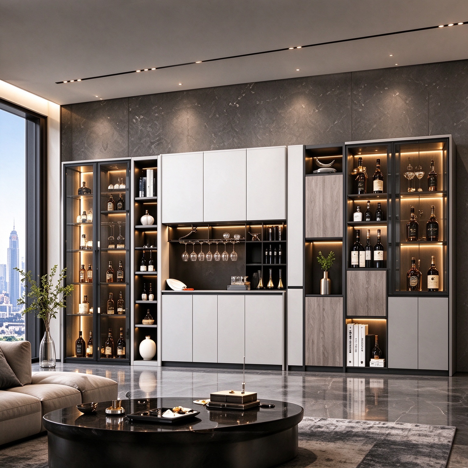 Modern Floor-To-Ceiling Wine Cabinet with Led Lighting {alt_attr_replace}
