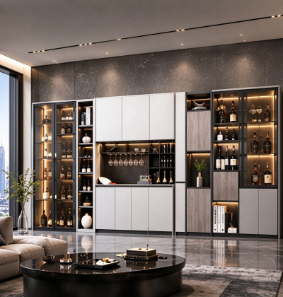 Modern Floor-To-Ceiling Wine Cabinet with Led Lighting