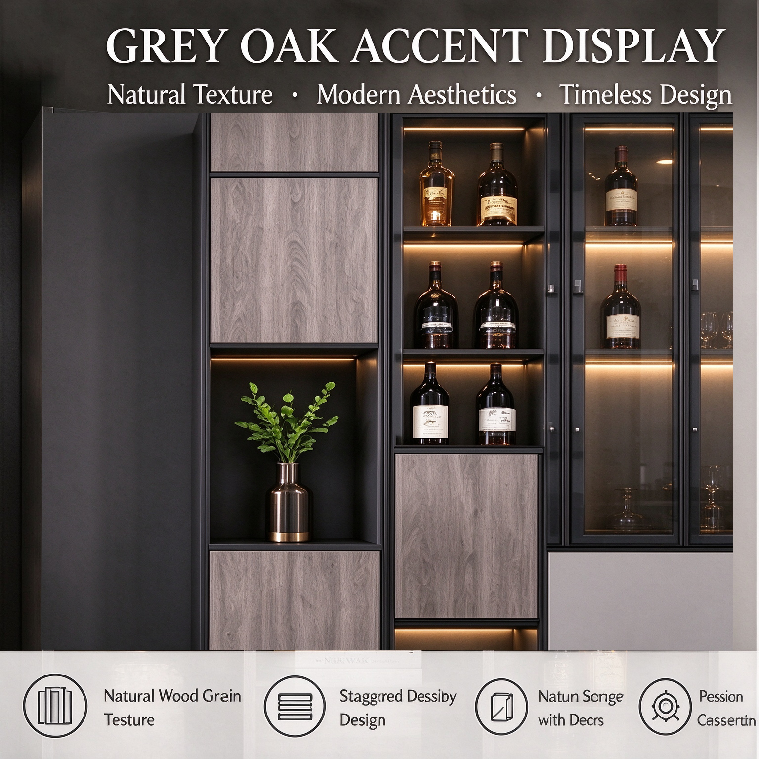 Modern Floor-To-Ceiling Wine Cabinet with Led Lighting