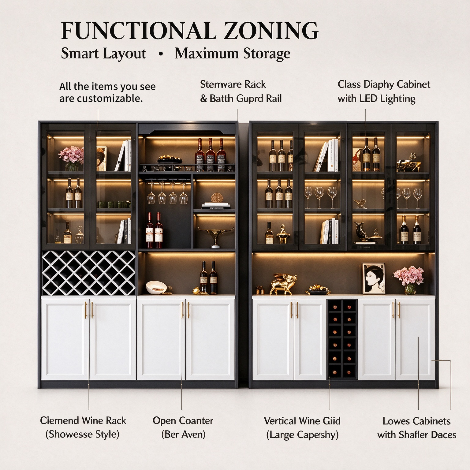Luxury Wine Storage Cabinet with Glass Display Doors and Integrated LED {alt_attr_replace}