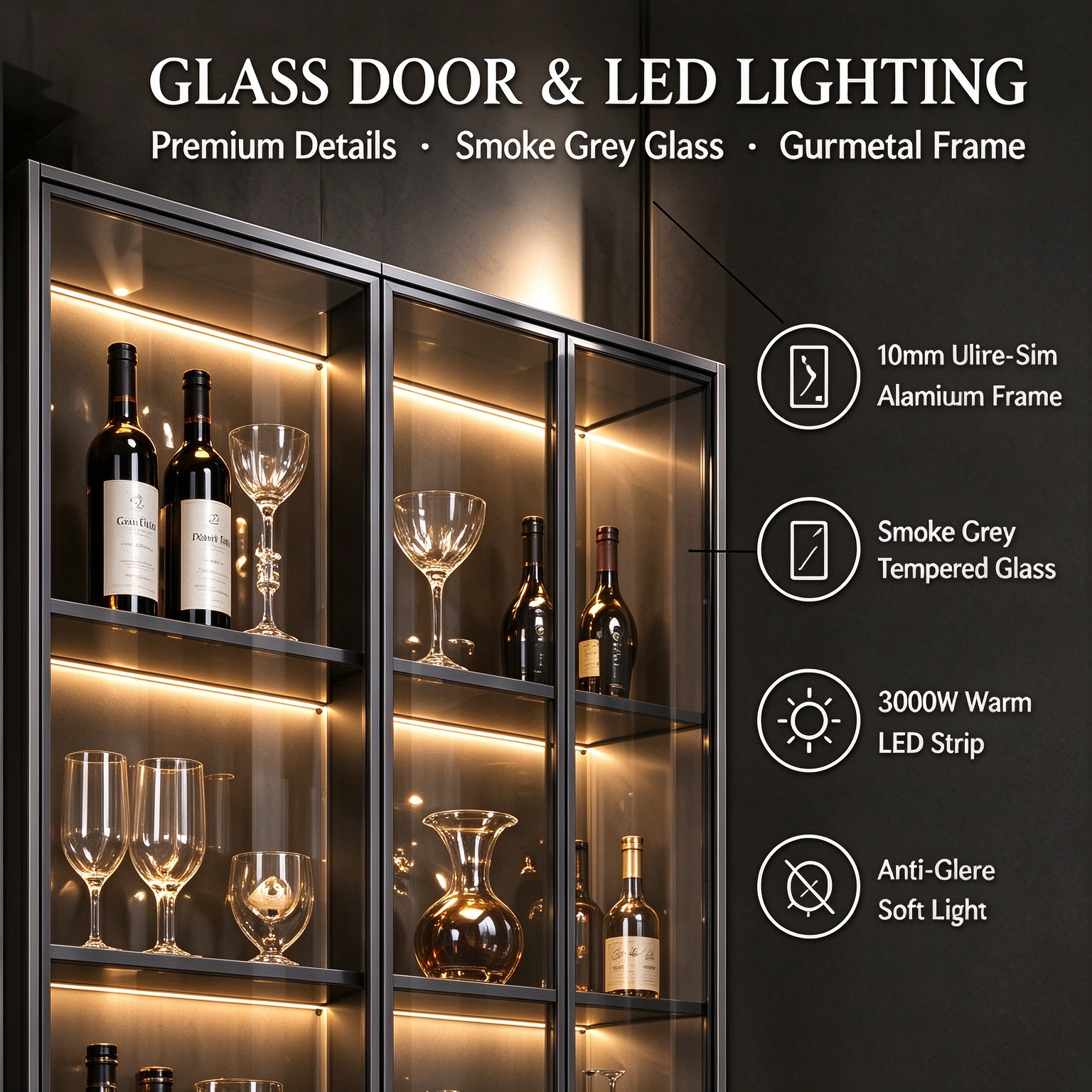 Modern Floor-To-Ceiling Wine Cabinet with Led Lighting Modern Floor-To-Ceiling Wine Cabinet with Led Lighting